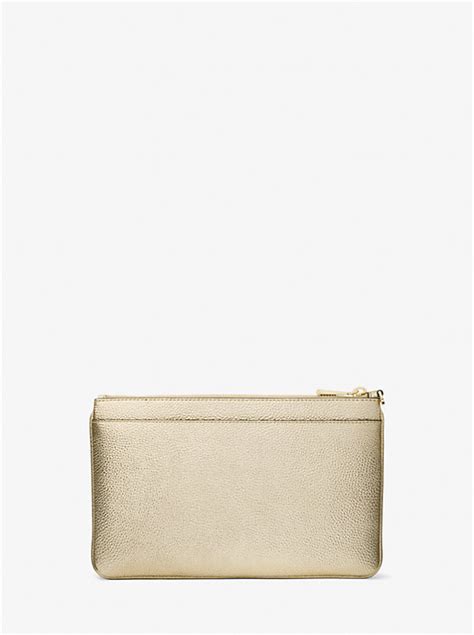 michael michael kors large metallic pebbled leather wristlet